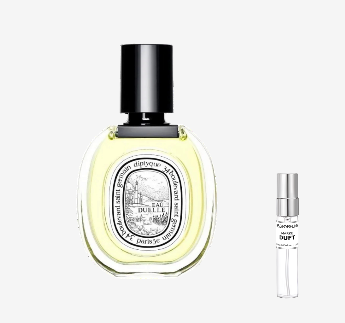 Diptyque - Eau Duelle Flakon und Probenflakon nebendran