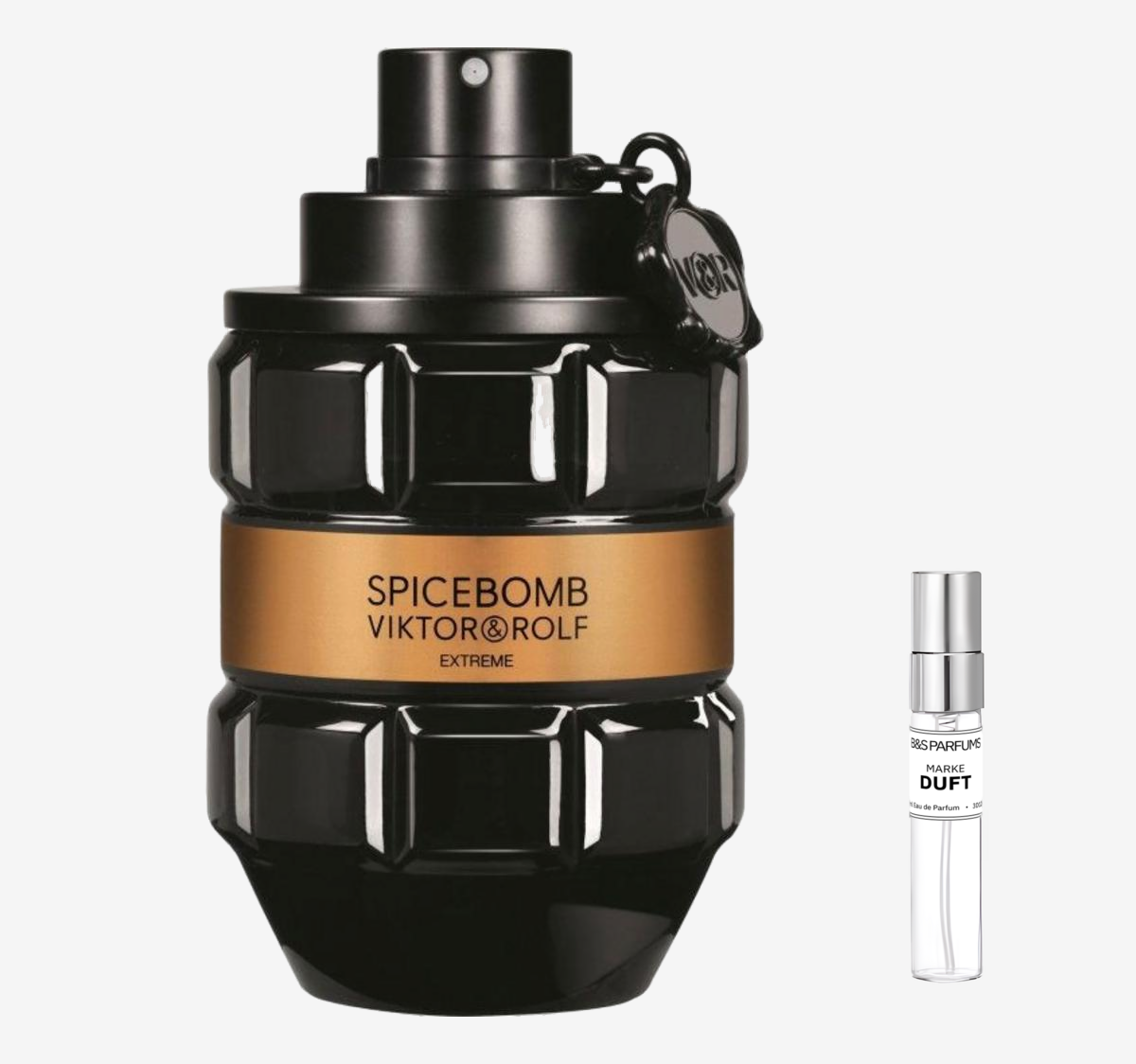 Viktor & Rolf - Spicebomb Extreme Flakon und Probenflakon nebendran